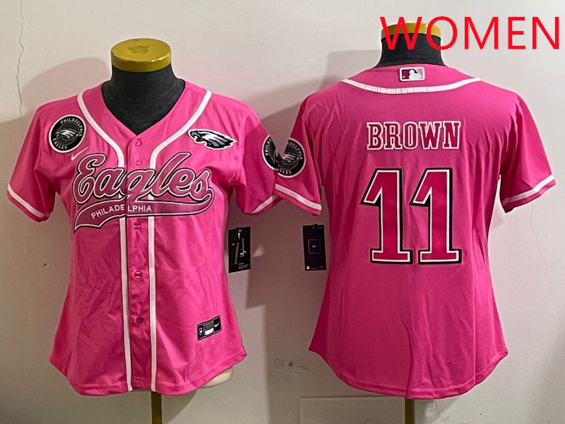 Women Philadelphia Eagles #11 Brown Pink Jointly Name 2025 Nike Limited NFL Jersey style 9